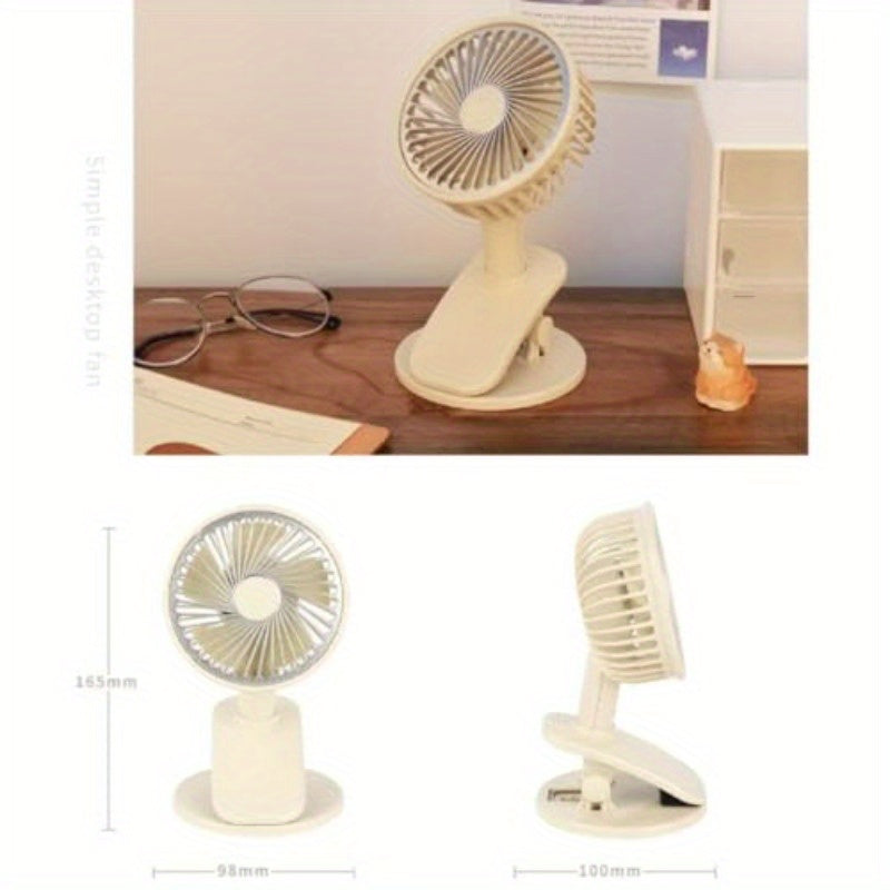 Rechargeable Clip-On Small Fan with LED Light - 3 Modes, Portable Handheld & Desktop Fan, Battery-Powered for Outdoor, Travel, Office, Home Use, Portable Fan Rechargeable, Travel Cooling Device, Compact Design, Durable Construction