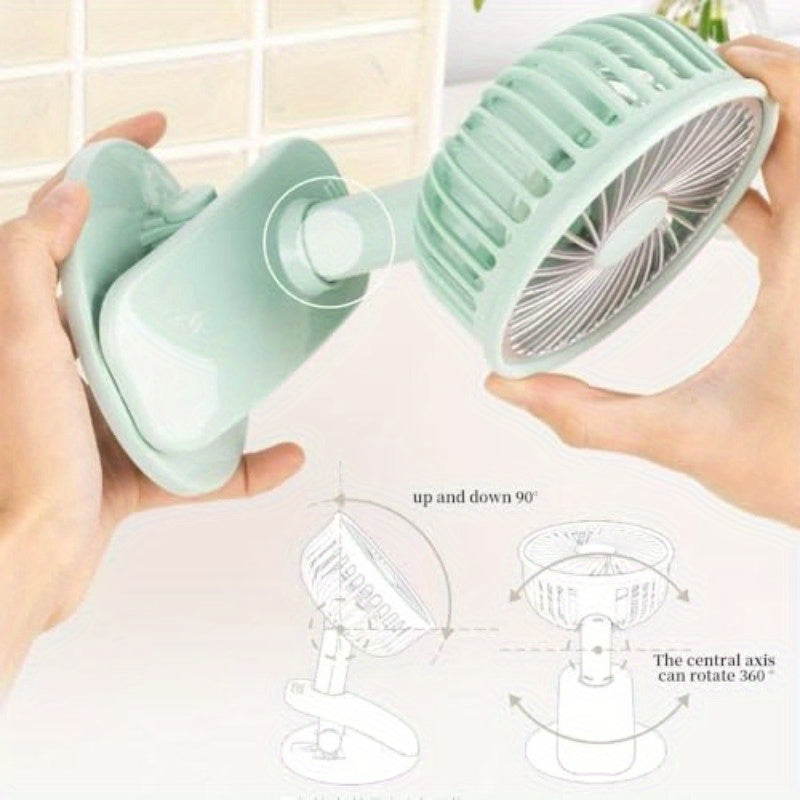 Rechargeable Clip-On Small Fan with LED Light - 3 Modes, Portable Handheld & Desktop Fan, Battery-Powered for Outdoor, Travel, Office, Home Use, Portable Fan Rechargeable, Travel Cooling Device, Compact Design, Durable Construction