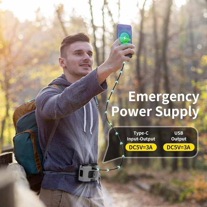 Socool 20000mAh Portable Waist Fan Clip on Wearable Belt Personal Fan Rechargeable 40H Cooling Battery Operated with 10 Speeds Dual Air Outlets Neck Fans Hanging for Outdoor Jobsite Camping