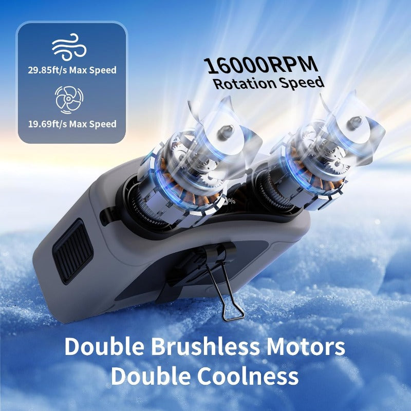 Socool 20000mAh Portable Waist Fan Clip on Wearable Belt Personal Fan Rechargeable 40H Cooling Battery Operated with 10 Speeds Dual Air Outlets Neck Fans Hanging for Outdoor Jobsite Camping