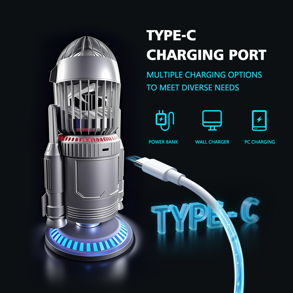 2025 Fan simulates rocket launch with mist function - 12 hours operation, silent, 360° rotation, dynamic LED effects, suitable for cooling in game rooms, homes, bedrooms and offices.