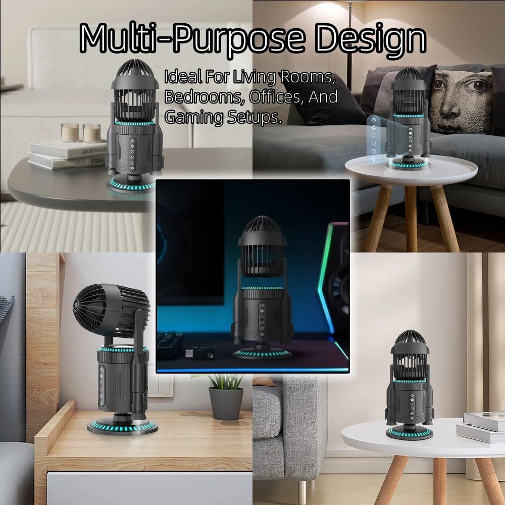 2025 Fan simulates rocket launch with mist function - 12 hours operation, silent, 360° rotation, dynamic LED effects, suitable for cooling in game rooms, homes, bedrooms and offices.