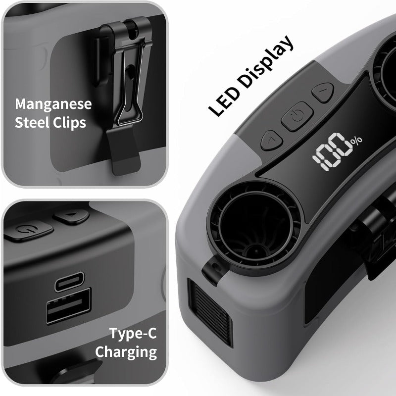 Socool 20000mAh Portable Waist Fan Clip on Wearable Belt Personal Fan Rechargeable 40H Cooling Battery Operated with 10 Speeds Dual Air Outlets Neck Fans Hanging for Outdoor Jobsite Camping